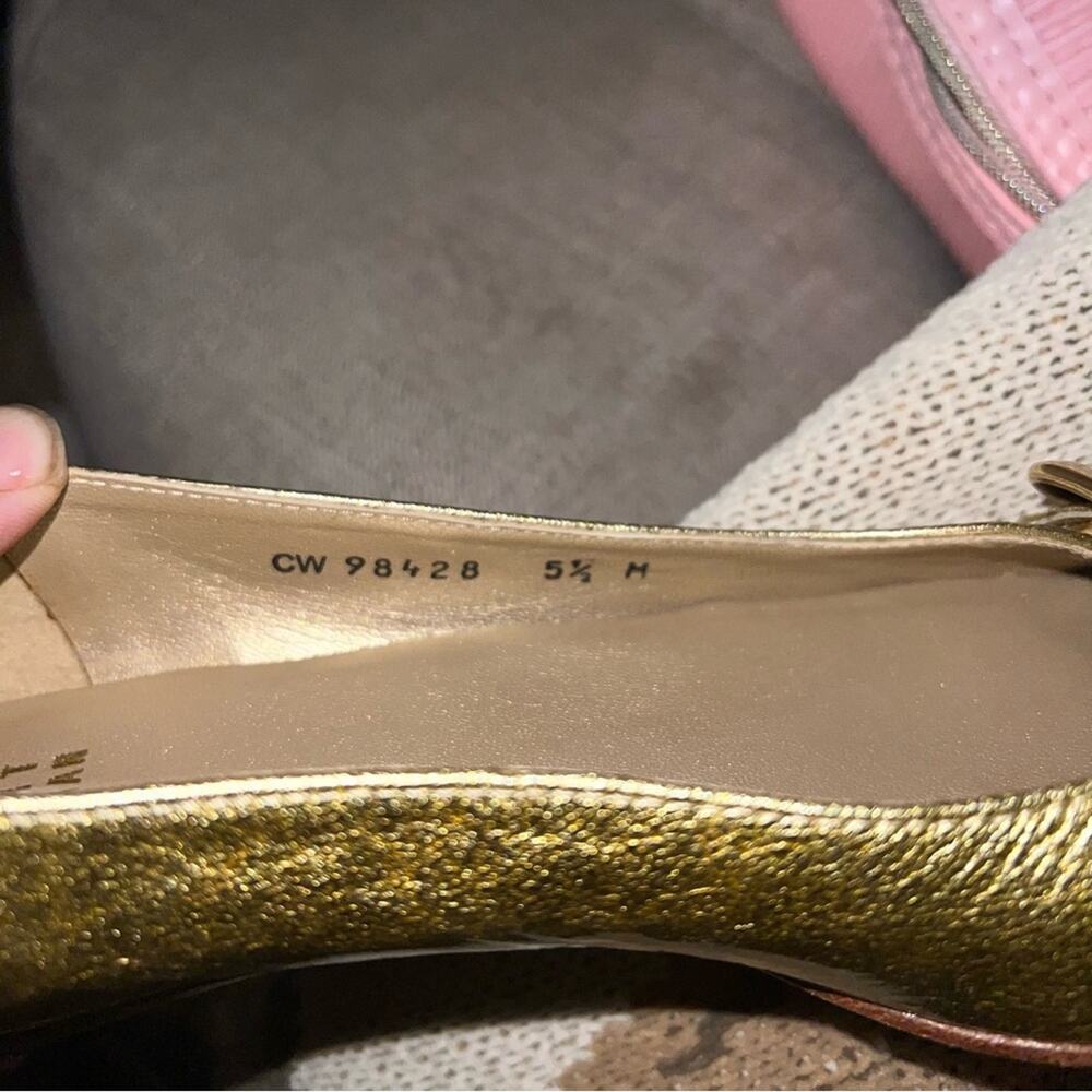 Stuart Weitzman Gold Mini Wedge Open Toed Shoes 5… - image 2